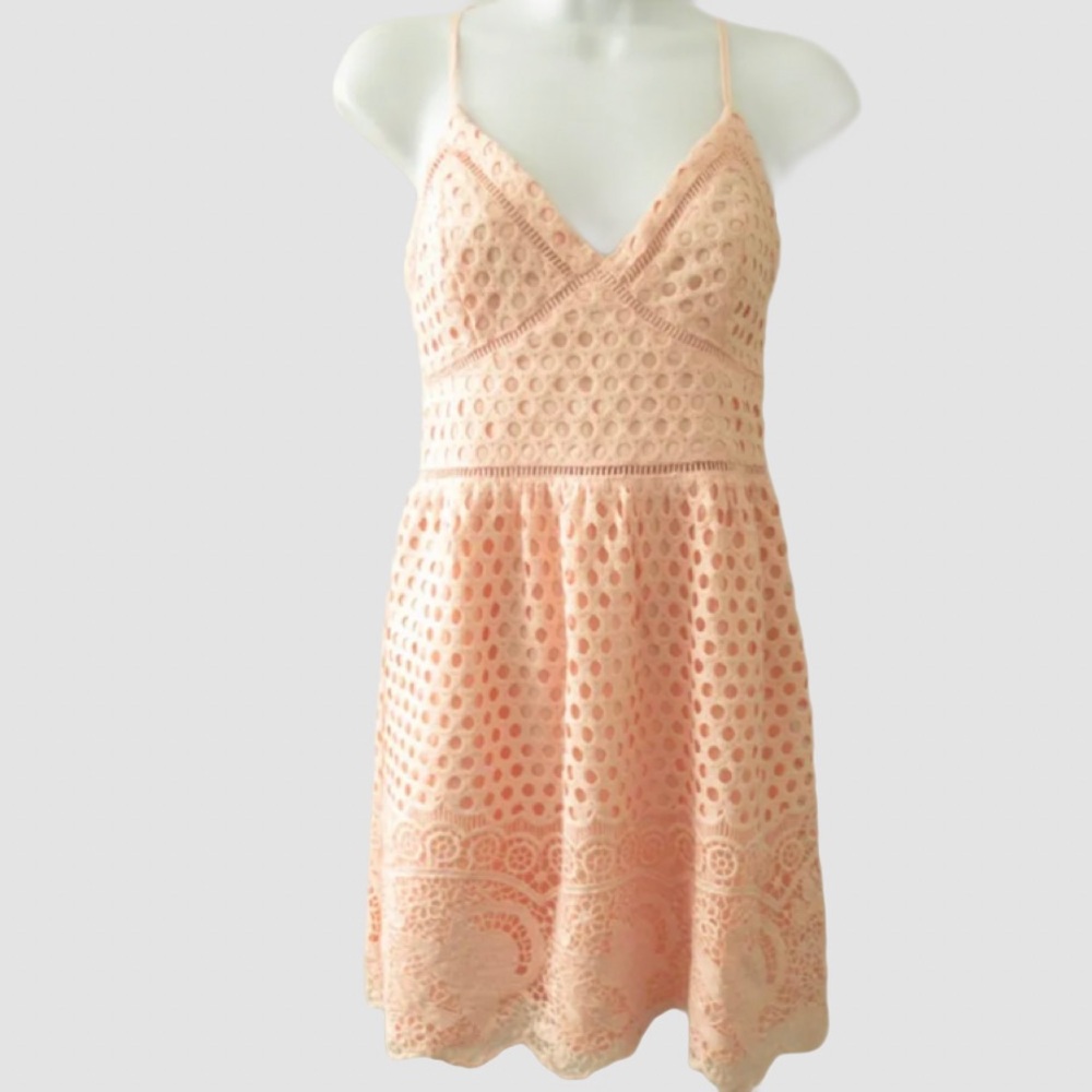 Abercrombie & Fitch Pink Eyelet Crocheted Dress Strappy Back Lined Size Small